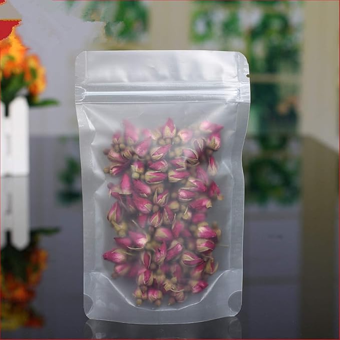 PABCK 100 Pack 3.9x5.9 inch Resealable Stand Up Bags Matte Clear Zipper Lock Heat Seal Pouches with Tear Notch for Zip Food Storage Lock Packing