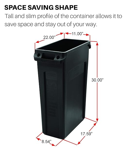 Rubbermaid Commercial Products Slim Jim Trash/Garbage Can with Venting Channels, 23-Gallon, Blue, for Kitchen/Office/Workspace, Pack of 4