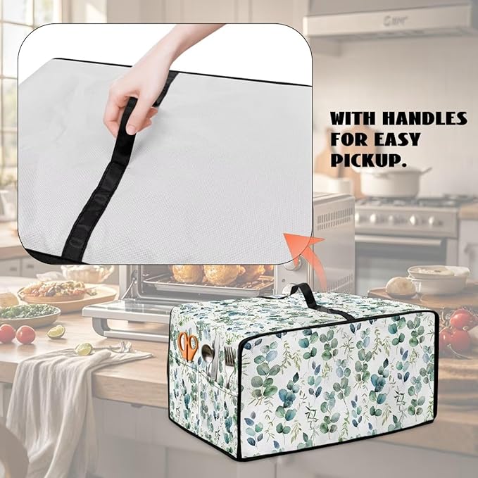 Countertop Convection Oven Cover Decorative and Protective Air Fryer Toaster Oven Dust Cover for Home Kitchen Indoor Decor, S, Eucalyptus Leaf Green White
