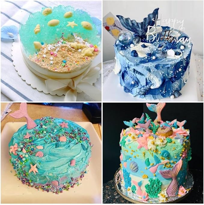 Mermaid Theme Cake Mold, Mermaid, Shell, Seaweed, Coral Silicone Mold Cupcake Toppers Mold for Candy,Chocolate,Fondant,Polymer Clay,Crafting Projects & Cake Decoration