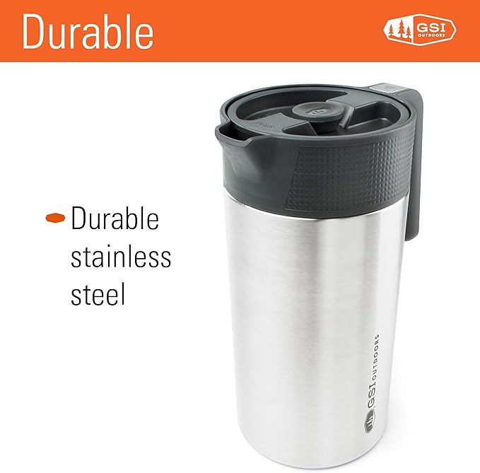 GSI Outdoors Glacier Stainless JavaPress, 30oz French Press Coffee Mug for Camping