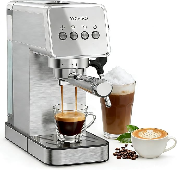 AYCHIRO 20 Bar Espresso Machine, Professional Espresso Machine with Milk Frother, Compact Espresso Maker for Cappuccino and Latte, Removable Water Tank and Drip Tray