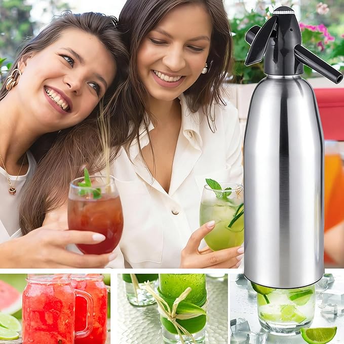 Soda Siphon,1L Soda Maker Sparkling Water Maker, Portable Soda Maker for Home & Outdoor,Aluminium Carbonated Water Machine for Cocktails DIY Sparkling Drinks,Use 8 gram CO2 Cartridges (Not Included)
