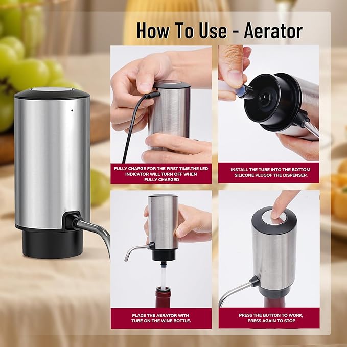 Electric Wine Opener Set - Automatic Rechargeable Corkscrew for Wine Bottles with Foil Cutter, Wine Aerator & Vacuum Stopper