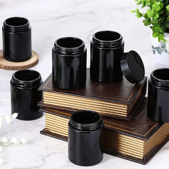 Domensi 24 Pcs Bulk 6oz Glass Jars with Lids Leakproof Round Airtight Empty Cosmetic Jars with Inner Liners Lid for Storing Lotions Spices Ointments Food Storage (Black)