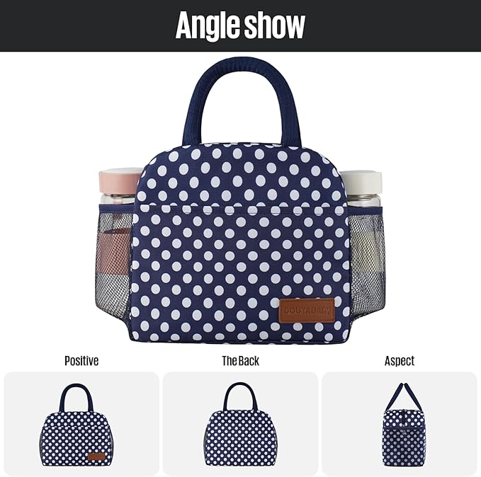 douyadady Lunch Bag Women/Men Lunch Box Women/Men (Blue+White dots)