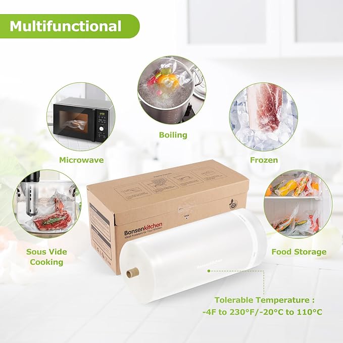 [2025 New] Bonsenkitchen 11” x 150’ Vacuum Sealer Bags Rolls with Cutter for Food Storage, Commercial Grade, BPA Free, Great for Meal Prep and Sous Vide Cooking | EASY TO CUT & SEAL, Commercial-grade