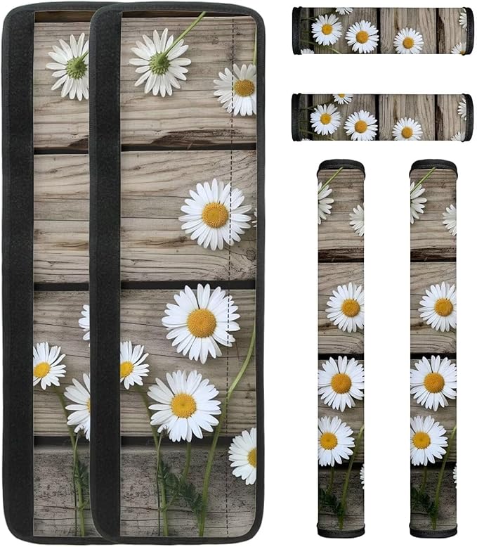 Refrigerator Door Handle Covers Pack of 6, Washable Anti-Skid Protector for Fridge Dishwasher Oven Keep Off Fingerprints Oil Stain Food Spot for Home Kitchen Decoration, Daisy Wood Grain