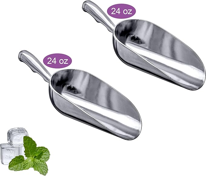 Amazing Abby - Elsa - 24-Ounce Aluminum Ice Scoops (Set of 2), Cast Aluminum Utility Scoops, Food-Grade, Good for Home and Commercial Use, NOT Dishwasher-Safe, Hand-Wash Recommended