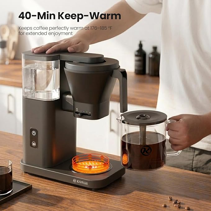 Kismile SCA-Certified 8 Cup Drip Coffee Maker, Pour Over Coffee Machine with 3s Instant Heat 197–205℉, Adjustable Flow Control, Removable Water Tank, Deep Cold Brew & 40 Min Keep Warm
