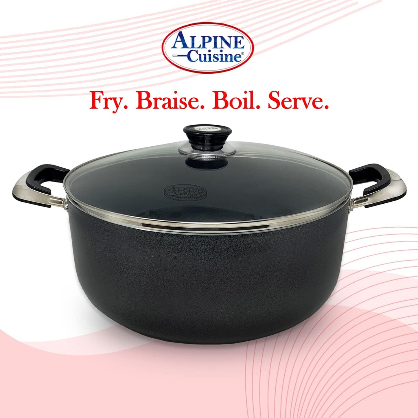 Alpine Cuisine 18 Quart Non-stick Stock Pot with Tempered Glass Lid and Carrying Handles, Multi-Purpose Cookware Aluminum Dutch Oven for Braising, Boiling, Stewing