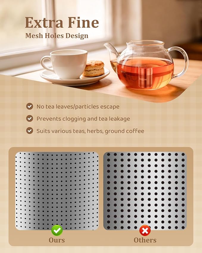 House Again 2 Pack Large Tea Infusers, Extra Fine Mesh Tea Strainers for Loose Tea, Updated Slim Threaded Lid & 304 Stainless Steel, Loose Leaf Tea Steeper for Brew Tea Spices & Seasonings