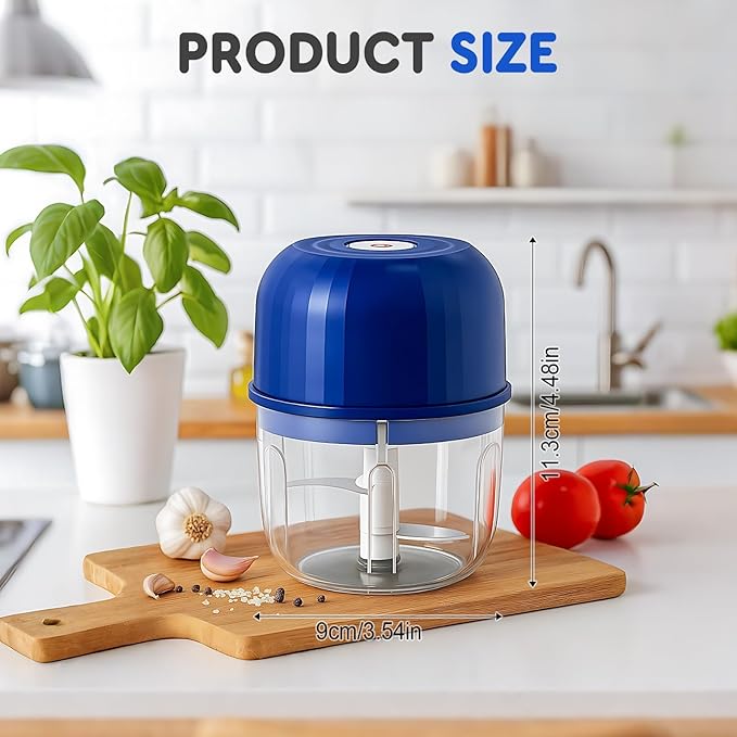 Electric Garlic Chopper, Mini Portable Veggie Chopper Garlic Grinder Onion Choppers, Wireless Electric Food Chopper Tool for Mashing Onion, Garlic, Chili, Ginger (Light Green + Blue)