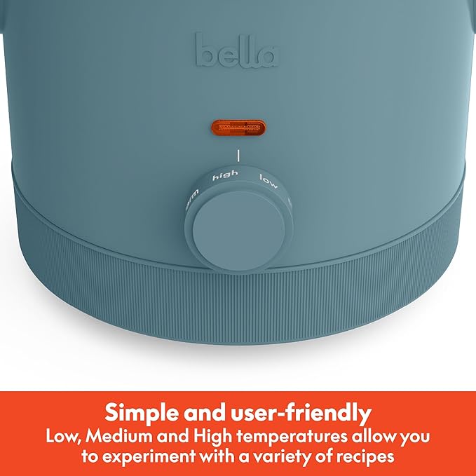 bella 1.5 Qt Slow Cooker with 3 Heat Manual Control, Ceramic Nonstick Coating, Dishwasher Safe Stoneware Pot and Tempered Glass Lid, Tangle Free Cord Wrap & Cool Touch Handles, Surf