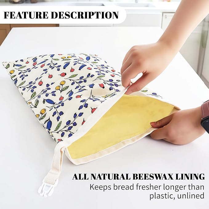 1 PCS Beeswax Bread Bags - 17x13 Inch Reusable Bread Storage Bags,Bees Wax Lined Bread Bags for Home Cooks fresh bread storage Easy Clean (Berry)