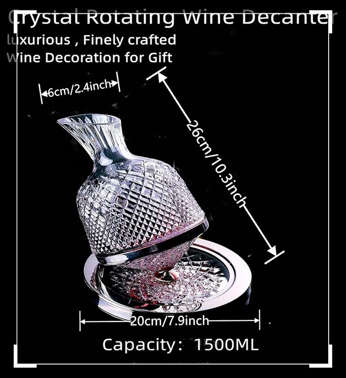 Wine Decanter Set - Spinning Crystal Red Wine Carafes Decanter, Jarler 1.5L Rotating Hand Blown Crystal Glass Wine decanter Aerator Quick Wake Up，Father Day Wine Gift for Wine Lover