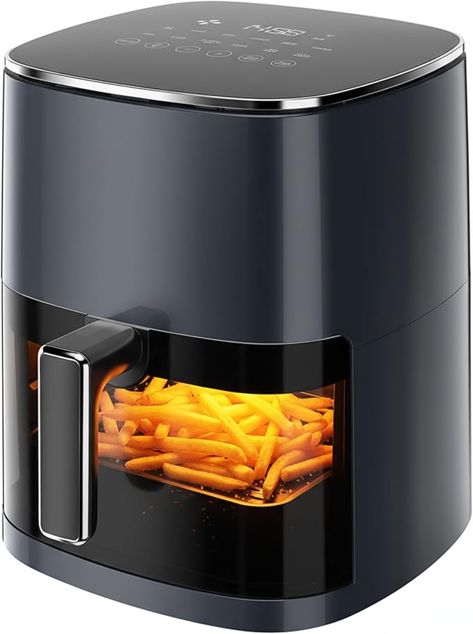 HealSmart 12-in-1 Air Fryer Oven, 6.34 Qt Digital Convection Oven with Visible Window & 1700W, Air Fry, Roast, Bake, Nonstick Basket, Black