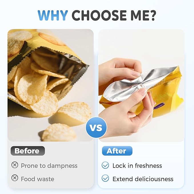 Mini Bag Sealer, Upgraded 2 in 1 Mini Bag Sealer with Cutter and Magnet, Magnetic Portable Plastic Bag Sealer for Snacks, Chips, Food Freshness Storage (1, Black)