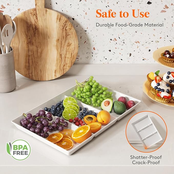 Lifewit 5 Pack Kitchen Drawer Dividers 2.36" High, 16"-22" Adjustable Drawer Organizer, Serving Tray Divided for Party Supplies, 4 PCS 15" x 10" Christmas Plastic Platters