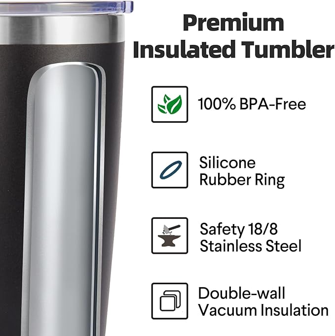 Volhoply 20oz Stainless Steel Tumbler with Lid and Straw Bulk 12 Pack,Double Wall Insulated Travel Iced Coffee Mug Fits Cup Holder,Powder Coated Cups for Hot/Cold Drinks,Christmas Gifts（Black,12 Set）