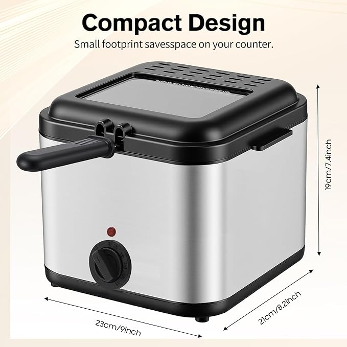 Deep Fryer with Basket, 2.5L Electric Deep Fryer, 1000W Electric Fryer with Viewing Window, Adjustable Temperature, Stainless Steel Body, For Make Various Fried Foods