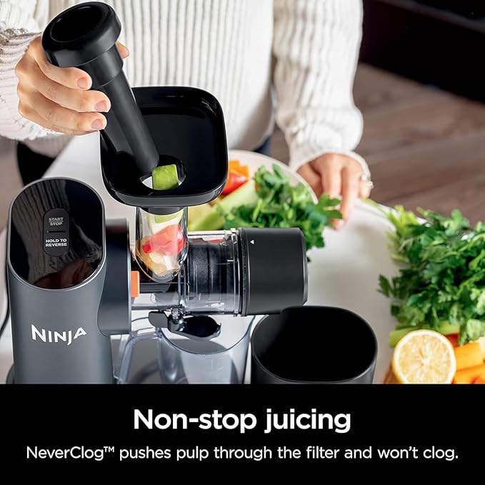Ninja (Refurbished) JC151 NeverClog BPA-Free Cold Press Juicer with Total Pulp Control and 2 One-Touch Programs (Machine Gray, Renewed) (Renewed)