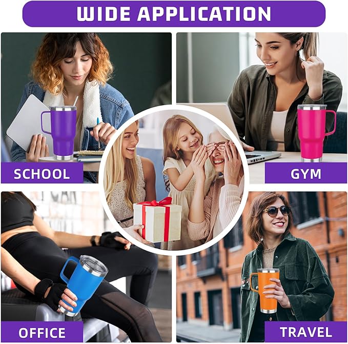 20oz Stainless Steel Insulated Handle Tumbler, Leak Proof Travel Mug with Lid and Straw, Keeps Hot/Cold for 8/12 Hours, Set of 4