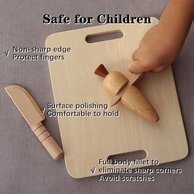 3 PCS Wooden Kids Safe Cutting Knife, Children's Kitchen Tools for Cooking, Veggies, Fruits, Salad, Cake (For 2-10 Years Old)