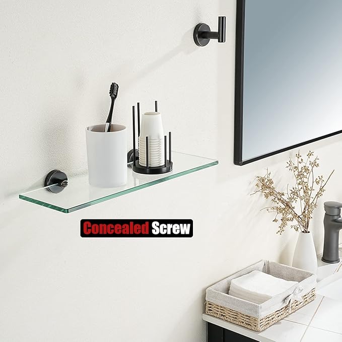 JQK Bathroom Glass Shelf Oil Rubbed Bronze, Tempered Glass Shower Storage 16 by 5 inches, 304 Stainless Steel ORB Wall Mount 2 Pack, TGS101L16-ORB-P2