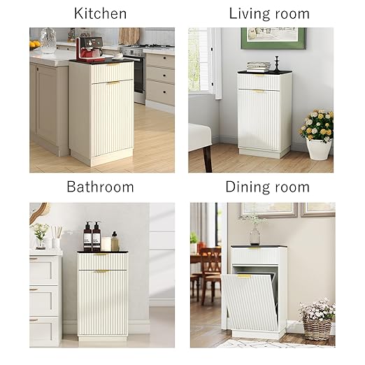 13 Gallon Tilt Out Trash Can Cabinet with Storage, Wooden Farmhouse Trash Can Kitchen Hideaway, Sturdy Freestanding Single Trash Cabinet, Pet-Proof Hidden Garbage Can Cabinet for Kitchen, (White)