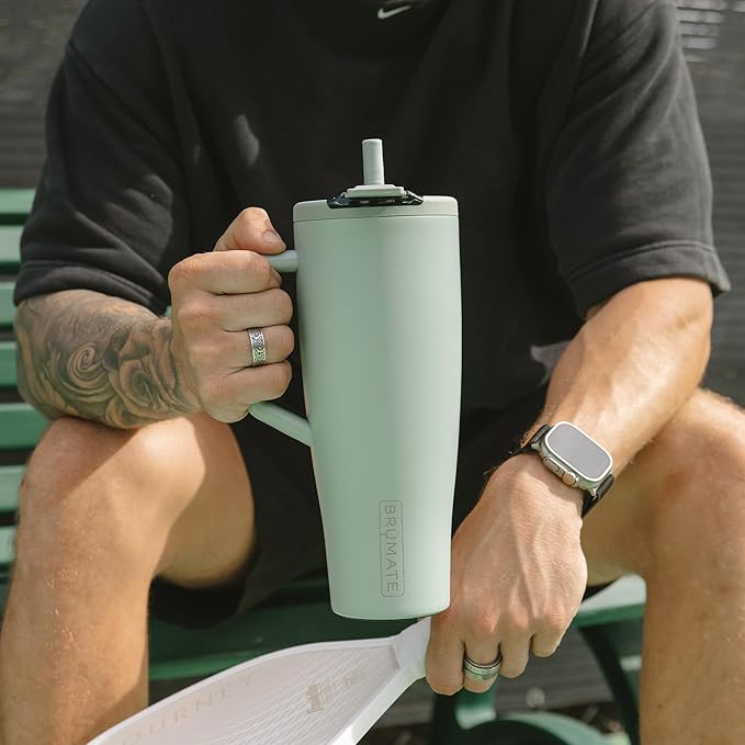 BrüMate Era Flip 40oz Tumbler with 100% Leakproof Covered Straw Lid | Hygienic Covered Straw | Insulated Stainless Steel Water Bottle with Handle | Cup Holder Friendly | BPA-Free (Dark Aura)