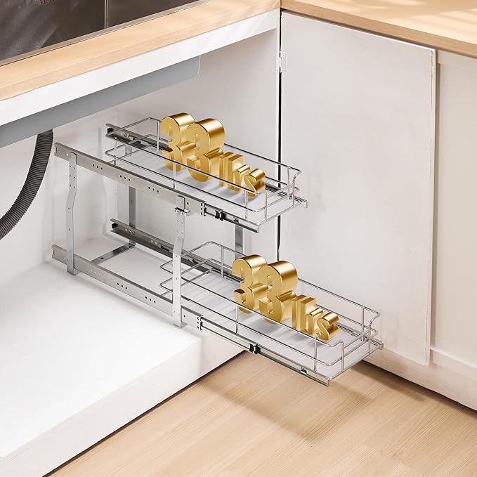 VEVOR Pull Out Cabinet Organizer,8.5" W x 21" D x15.2 HHeavy Duty Slide Out Pantry Shelves, Chrome-Plated Steel Roll Out Drawers for Home, 10" Wx22 Dx19 H Inside Kitchen Cabinet, Bathroom, Under Sink