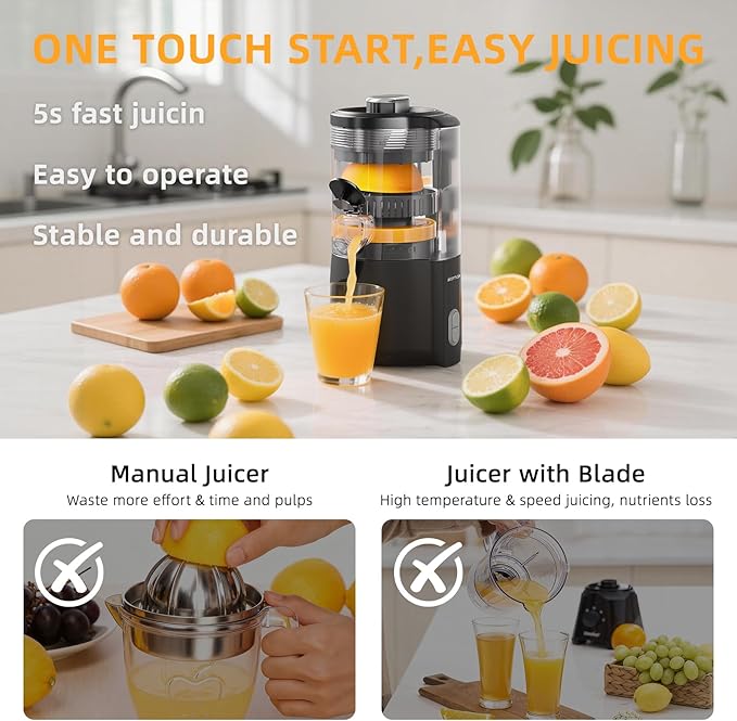 Electric Citrus Juicer, Hand-Free Citrus Juicer Machine with Cleaning Brush, High-Performance Automatic juice press for Lemon, Lime, Grapefruit, Pomegranate, Easy to clean
