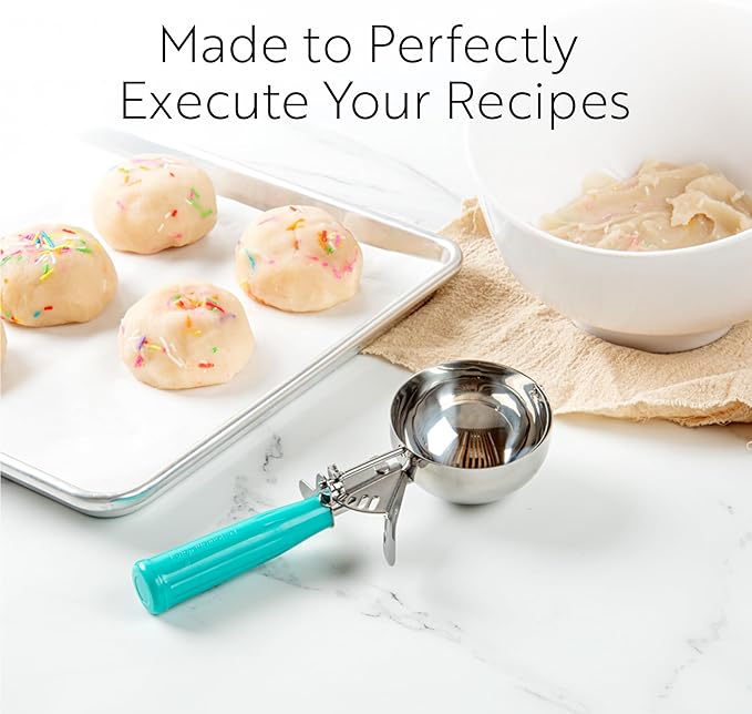 Restaurantware Met Lux 2 Ounce Portion Scoop 1 Trigger Release Cookie Scoop - With Yellow Handle Stainless Steel Disher For Portion Control Scoop Cookie Dough Cupcake Batter Or Ice Cream