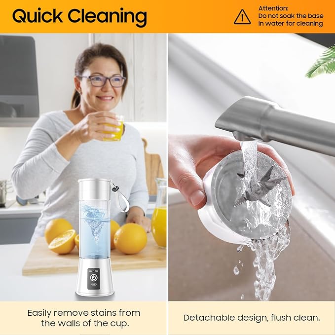 Cordless Portable Personal Size Blender - Mini Blender Make Smoothies and Shakes, 380Ml BPA Free Travel Cup, Powerful Blending Suit in Office/Home/Gym