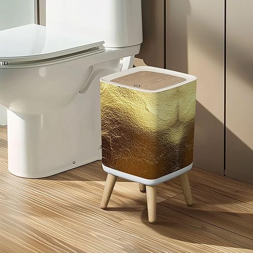 Small Trash Can with Lid Leaf Rough foil Texture for Art Trace Wastebasket with Press Cover Dog Proof Garbage Can Waste Bin for Kitchen Bathroom Nursery 2.6 Gallon