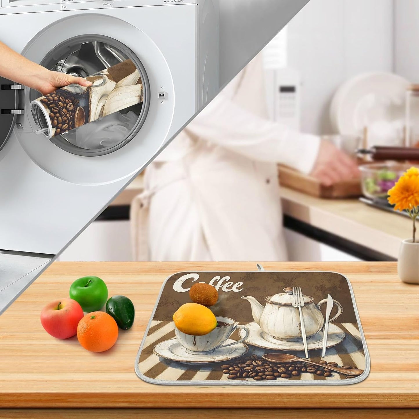 Coffee Themed Dish Drying Mat for Kitchen Counter Absorbent Microfiber Large Drying Pad Dish mats for Kitchen Countertops 18 x 24 Inch243