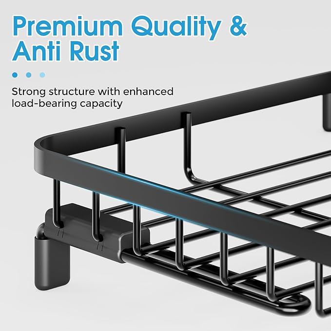 Urackify Over The Sink Dish Drying Rack, in Sink Dish Rack with Expandable Feet, Small Dish Drainer, Home Plate Dryer Storage Rack with Cutlery Holder, Black