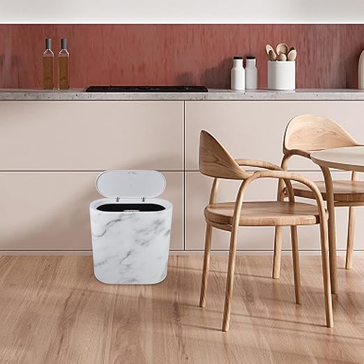 MAGICLULU Marble Wastebasket with Lid Plastic Trash Can Narrow Garbage Bin for Bathroom Kitchen Bedroom Home Organization