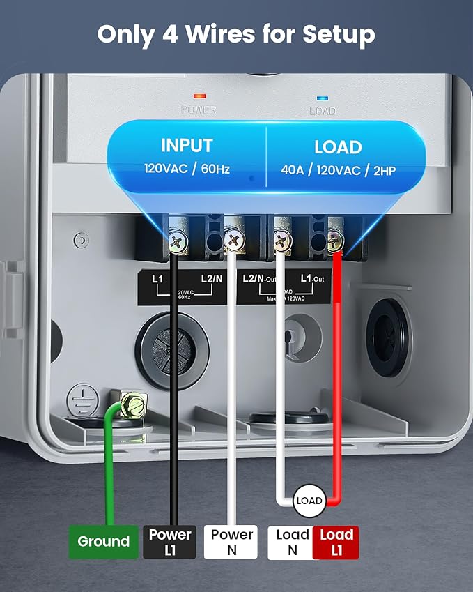 SURAIELEC Mechanical Pool Timer, 40 AMP 120V 2HP, 24 Hour Heavy Duty Timer Switch for Pool Pump, Spa, Landscape Lights, Water Heater, Simultaneously Controls Up to 2HP Devices, Outdoor Indoor Use