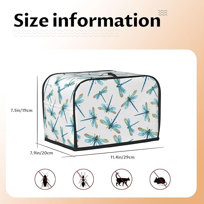 Blue Dragonflies Toaster Cover 2 Slice, Cute Country Bread Machine Cover, Washable Toaster Kitchen Small Appliance Cover Stain Resistant,with Top Handle