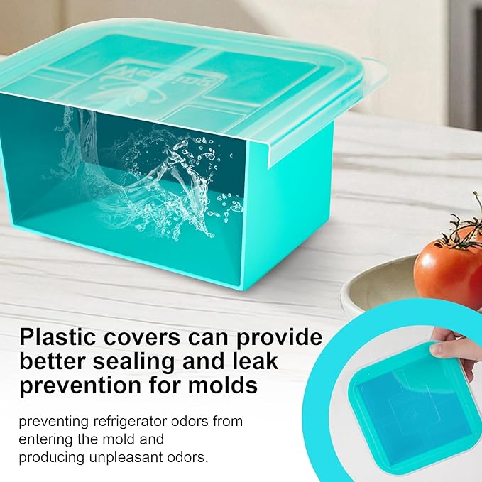 Silicone Freezer Tray with Lid 4 Pack Silicone Freezer Molds Ice Cube Tray Makes 4 Perfect 2 Cup Portions Soup Cubes Meal Prep Containers- Oven & Dishwasher Safe