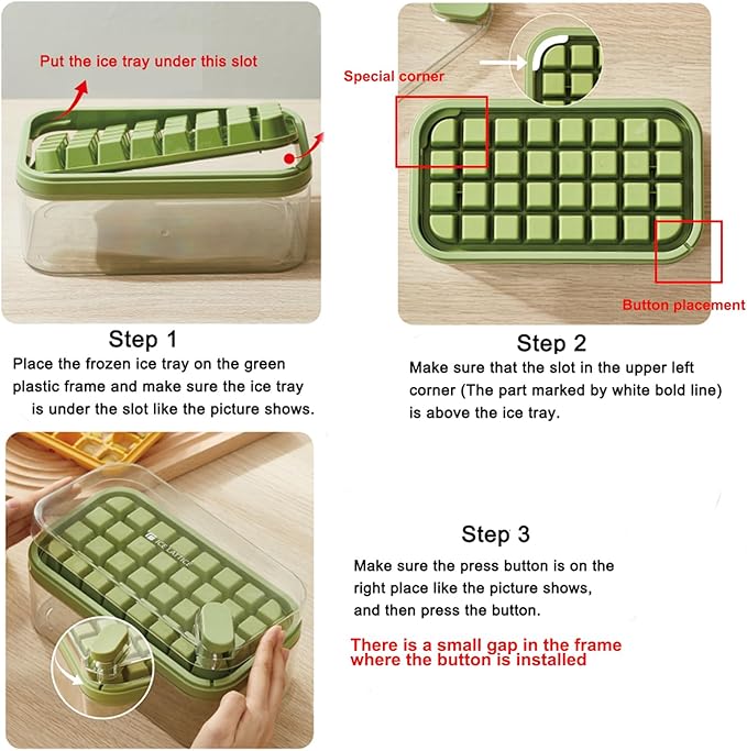 Ice Cube Trays with Lid and Bin, 4 Trays-Green