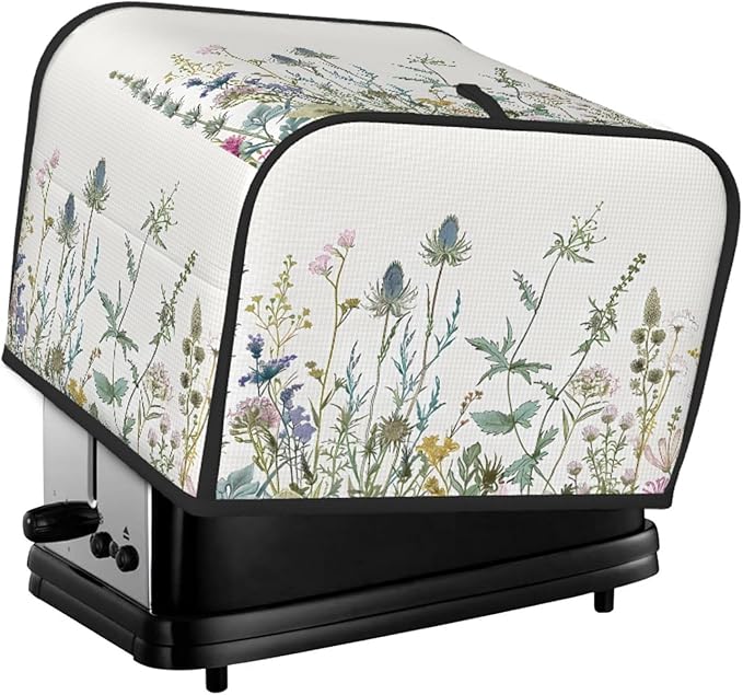 Toaster Cover 4 Slice Wildflowers Leaves Waterproof Appliance Cover with Hang Loop Bread Baker Toaster Cover for Kitchen