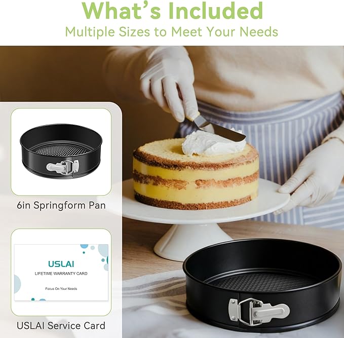 USLAI Springform Pan, 4/6/7/8/9/10 Inch Nonstick Cheesecake Pan with Removable Bottom, Easy to Clean, Ideal for Baking Cakes, Pies and Quiches - 6 Inch
