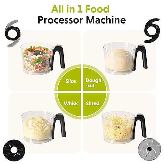 Simple Deluxe Food Processor Blender Combo, 300W Electric Kitchen Appliance with 1.5L Glass Jar, 6-Cup Chopper for Dough Meat Slicing Puree, Dual Speeds & Safety Lock, Black & Silver