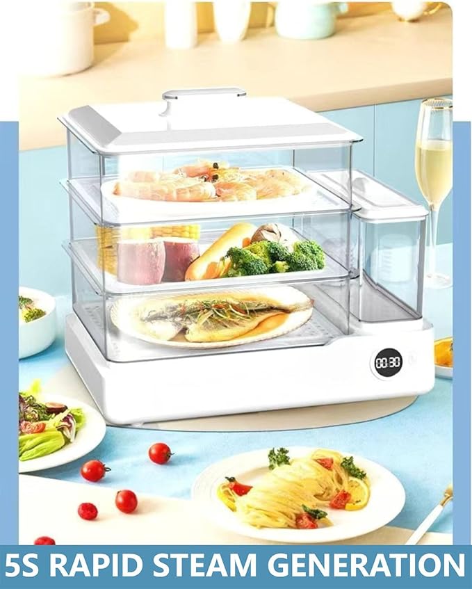 Electric Food Steamer, Steamer For Cooking,24L,800w Household Food And Vegetable Steamer, 24-Hour Delayed Start, Split Type Independent Water Tank, 3-Layer Stainless Steel Tray