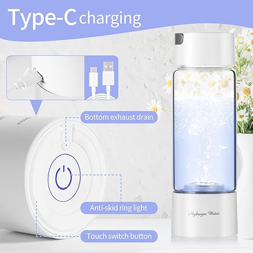 New Upgraded Version Hydrogen Water Bottle,Hydrogen Water Bottle Generator,Portable H2 Rich Water Cup,Your Perfect Partner for a Health-Conscious Lifestyle Glass 380ml (Black)