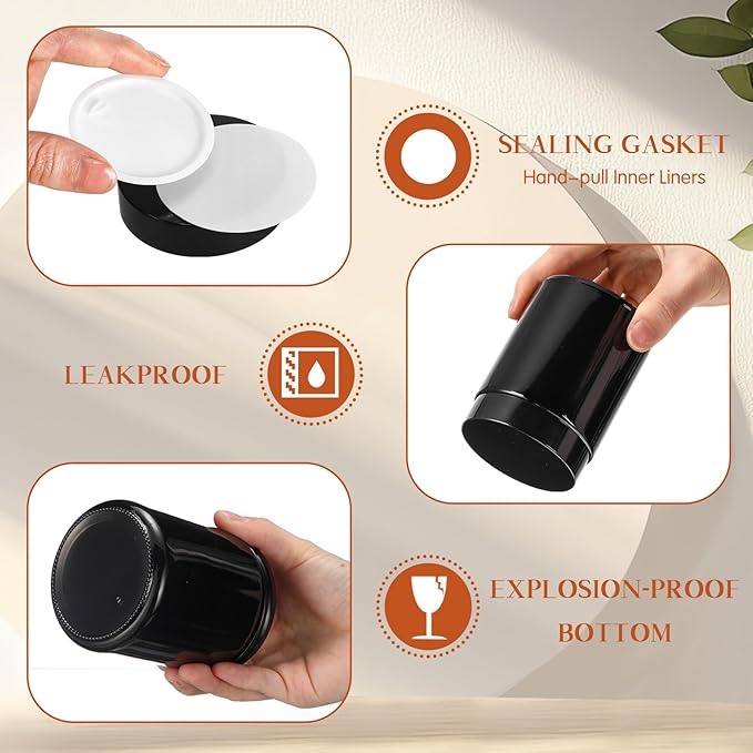 Domensi 36 Pcs Bulk 6oz Glass Jars with Lids Leakproof Round Airtight Empty Cosmetic Jars with Inner Liners Lid for Storing Lotions Spices Ointments Food Storage (Black)