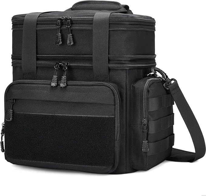 Gafetrey Tactical Lunch Box for Men, Insulated Lunch Bag Adult, Thermal Lunchbox Leakproof Waterproof Cooler Bag, Large Lunch Pail for Work Office Camping Travel (Black)